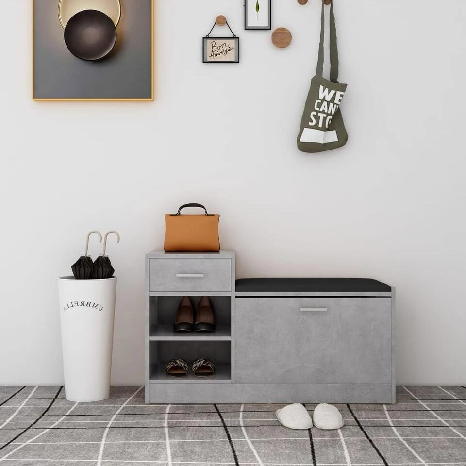 VidaXL Schoenenbank 94,5x31x57 Cm Spaanplaat Betongrijs - Afbeelding 2