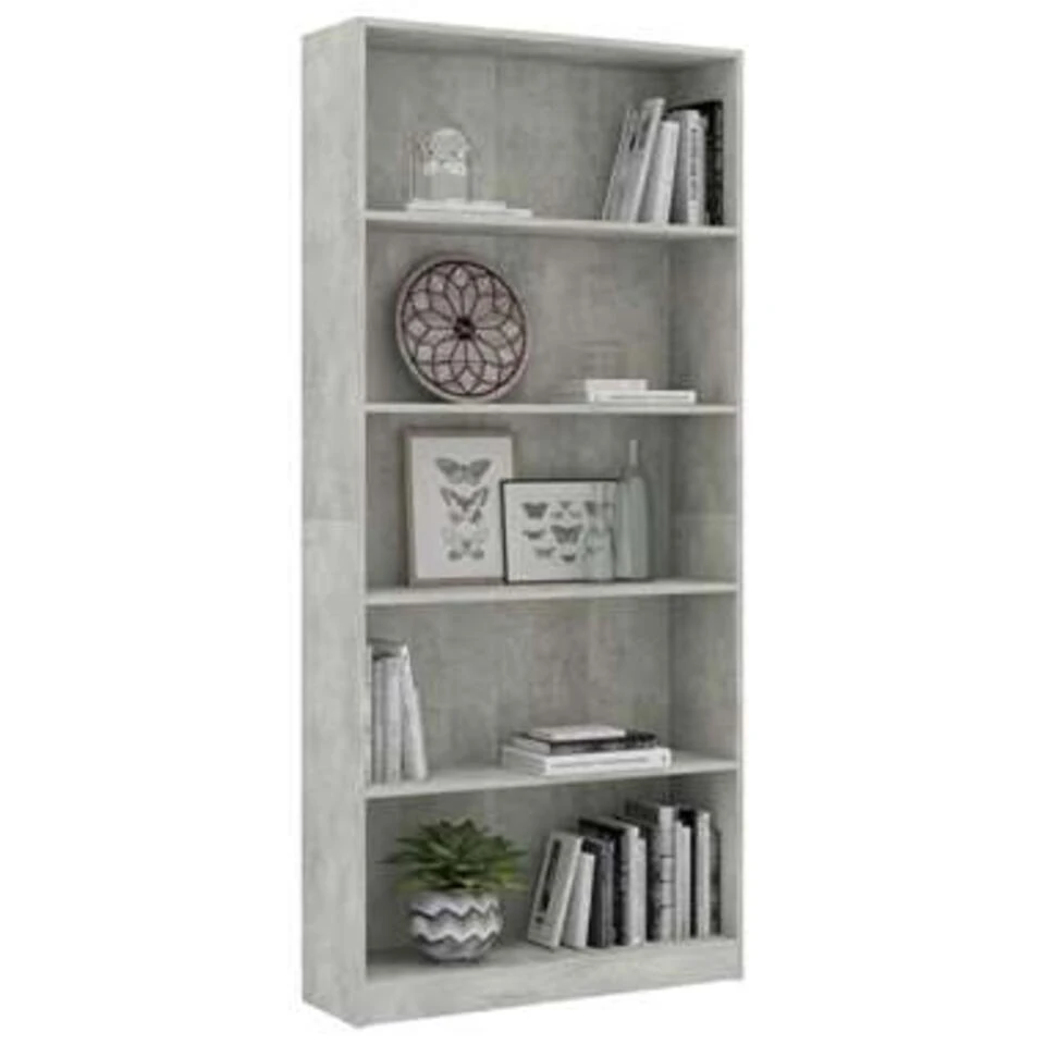 VidaXL Boekenkast Met 5 Schappen 80x24x175 Cm Bewerkt Hout Betongrijs - Afbeelding 3