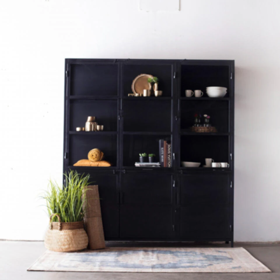 Giga Meubel Vitrinekast Zwart Metaal - 6-deurs - Glas/Metaal - Lotte - Afbeelding 2