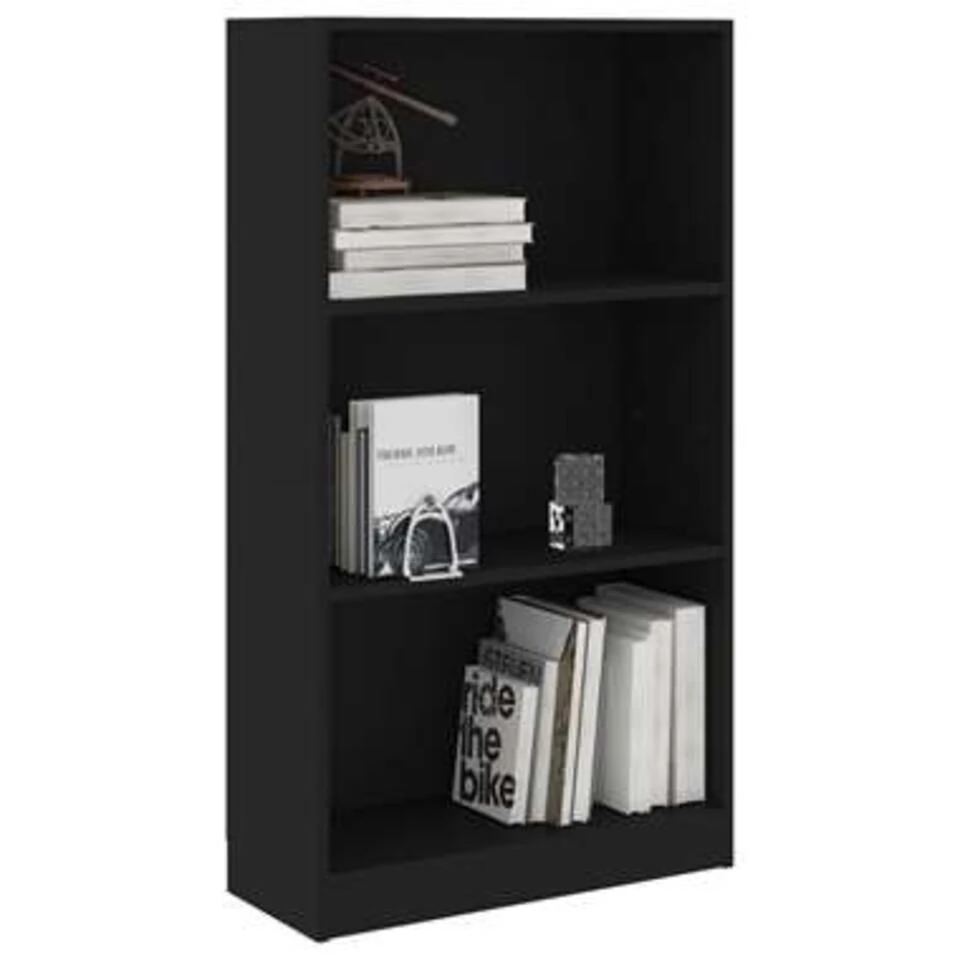 VidaXL Boekenkast Met 3 Schappen 60x24x109 Cm Bewerkt Hout Zwart - Afbeelding 3