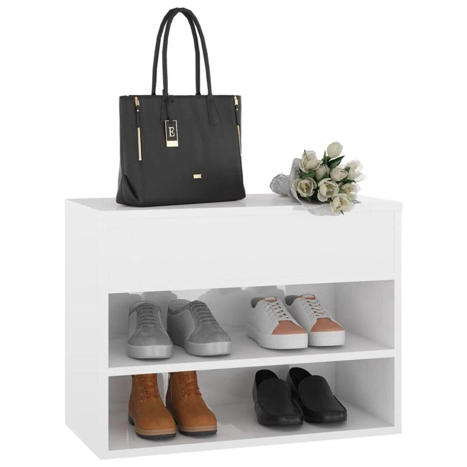 VidaXL Schoenenbank 60x30x45 Cm Spaanplaat Hoogglans Wit - Afbeelding 4