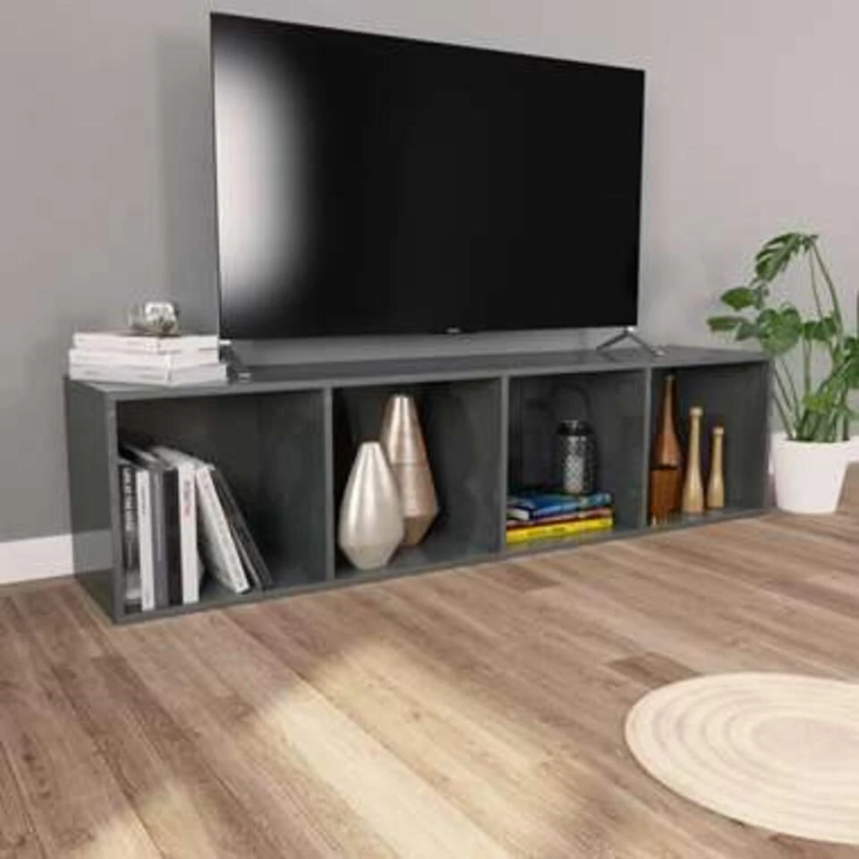 VidaXL Boekenkast/tv-meubel 36x30x143 Cm Bewerkt Hout Hoogglans Grijs - Afbeelding 3