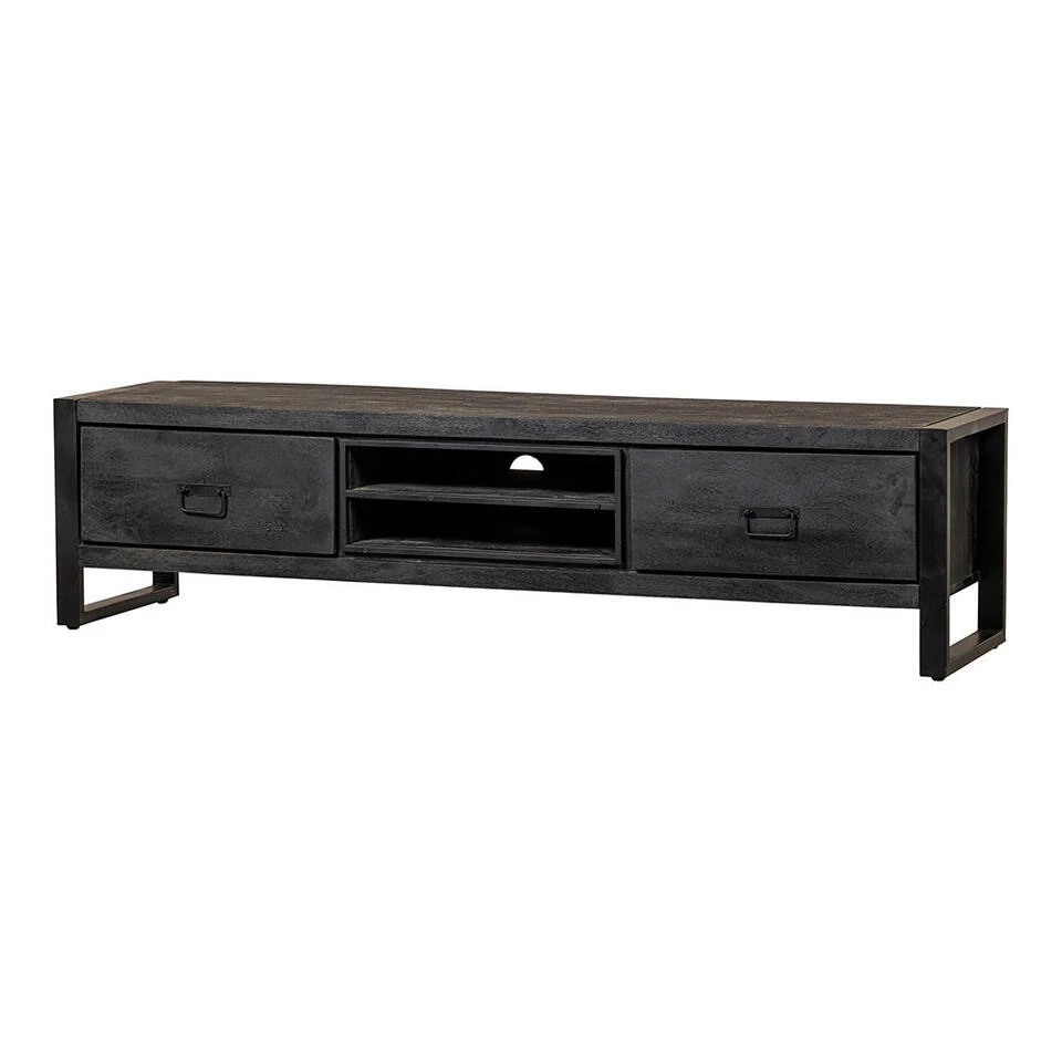 TV Meubel Stockton Black 180cm - Mangohout - Zwart - Rechthoekig - Afbeelding 4